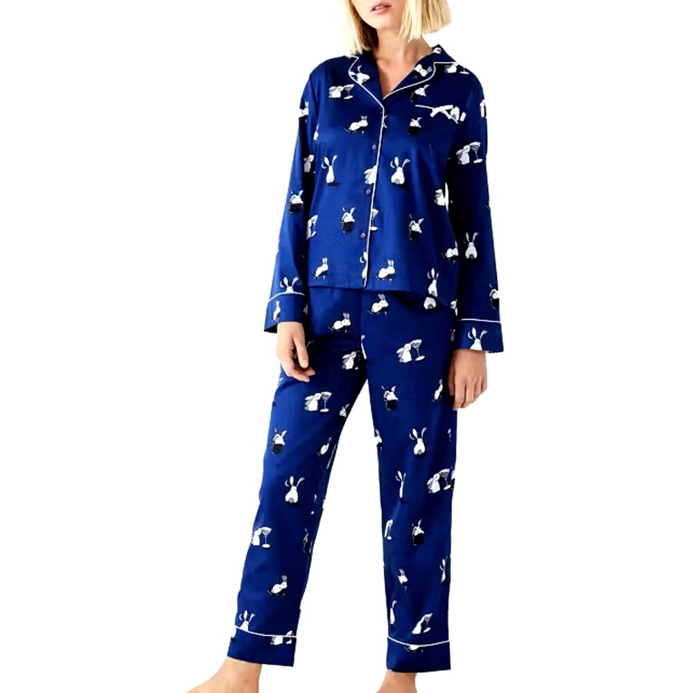 Kate Spade Bunny Pajama Set XL Pjs Martini Animal Print Kitsch Cozy Coquette
